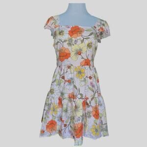 LOTTIE & HOLLY BOG COLLECTIVE‎ FLORAL MINI DRESS BLUSH RUST M A-LINE NEW